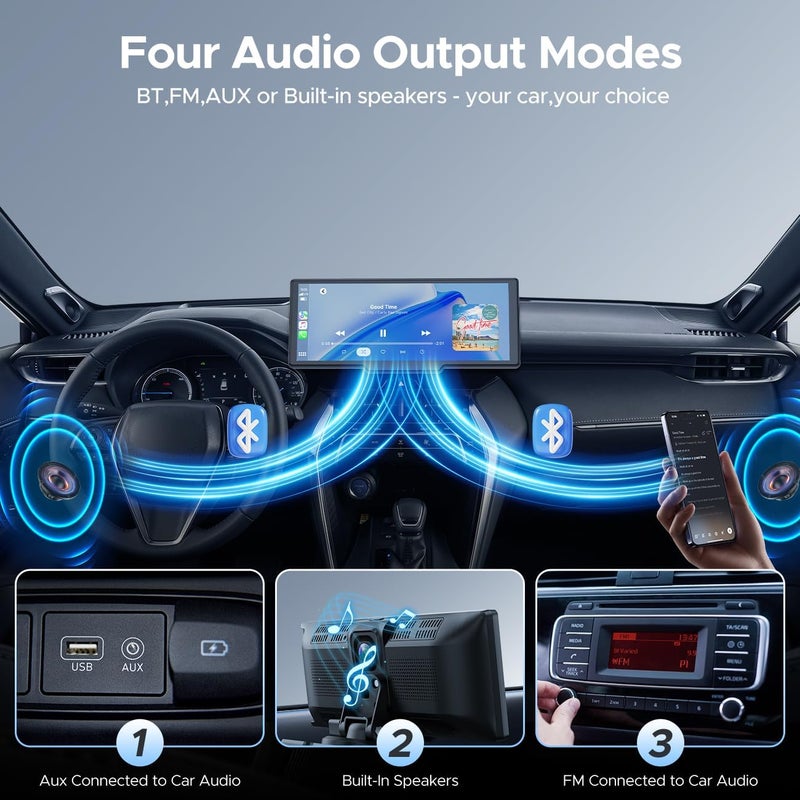 Topexplore 9.26'' Carplay Screen for Car with 2.5K Dash Cam and 1080P Backup Camera Portable Wireless Android Auto Screen GPS Navigation Mirror Link Voice Control Hands-Free for iOS 11+ Android 11+ - Image 5